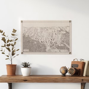 Póster de fieltro con mapa de senderos de montaña de Montana Bridger Bowl / Arte de pared vintage para esquiar y hacer snowboard. Banderín de bandera para decoración del hogar, hecho a mano en EE. UU.