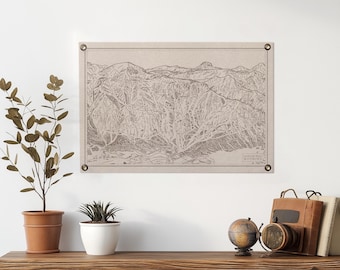 Jackson Hole Wyoming Mountain Map Felt Poster Banner | Vintage ski snowboard mountain wall art gift. Flag pennant home decor. USA Handmade