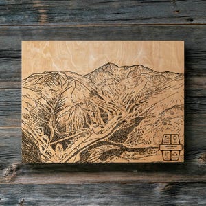 Loveland, Colorado Karte | Gravierte Holzwandkunst, Wintersport-Kabinendekor, Snowboard-Bergspur, personalisiertes Geschenk für die Familie
