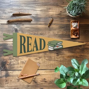 Read Felt Pennant | Vintage Flag Design, Fun Kids&#39; Room Banner Decor, Typography Gift for a Friend, Inspirational Nursery Wall Art
