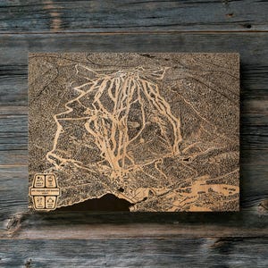 Mappa delle piste da sci del Monte Tremblant, Quebec, Canada, Sud / Decorazione murale in legno incisa, Decorazione per baita invernale, Percorso per snowboard in montagna, Poster regalo per la famiglia
