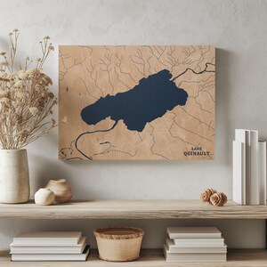 Lake Quinault Washington / Decorazione per la casa con mappa del lago personalizzata, regalo personalizzato per casa sul lago, regalo per anniversario di matrimonio in campeggio, arte murale in legno incisa