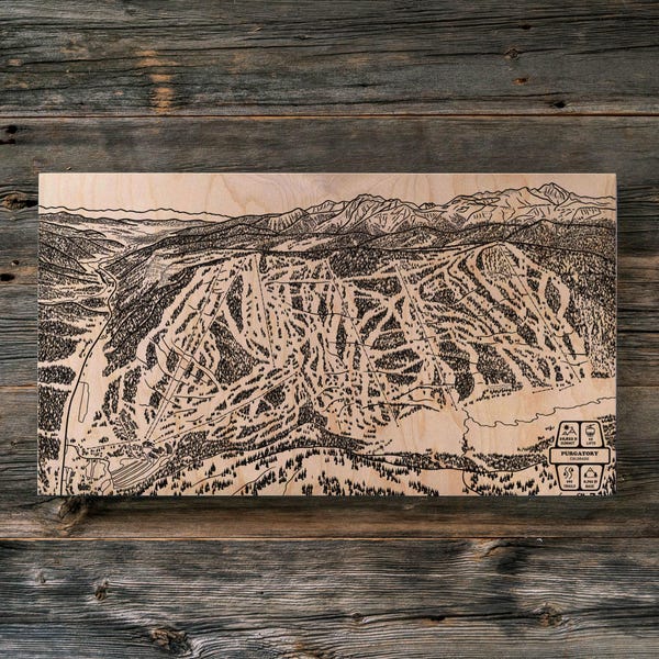 Purgatory, Colorado Ski Trail Map | Engraved Wood Wall Art, Winter Sport Cabin Decor, Snowboard Mountain Trail, Personal Family Gift Poster