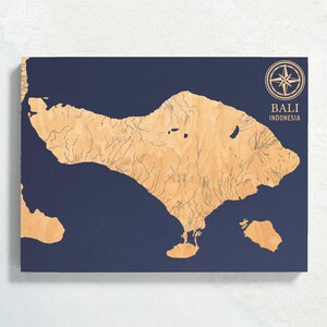 Bali, Indonesia Map | Engraved Wood Coastal Chart Wall Art Sign, Beach House Decor Home Nautical Print, Unique Personalized Family Gift