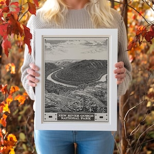 New River Gorge National Park Lithographie-Stil Druck - Vintage West Virginia Archivierung matt Fine Art Print. Appalachen Geschenk.