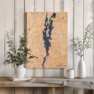 See Champlain Vermont | Benutzerdefinierte See Karte Wohnkultur, personalisierte See Haus Geschenk, Jahrestag Hochzeitslager Geschenk, gravierte Holz Wandkunst