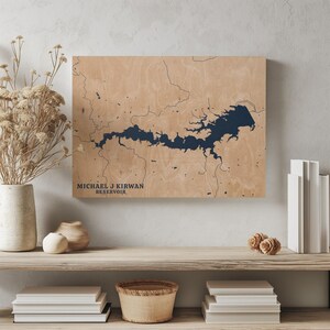 Michael J Kirwan Reservoir Ohio | Custom Lake Map Home Decor, Personalized Lake House Gift, Anniversary Wedding Gift, Engraved Wood Wall Art