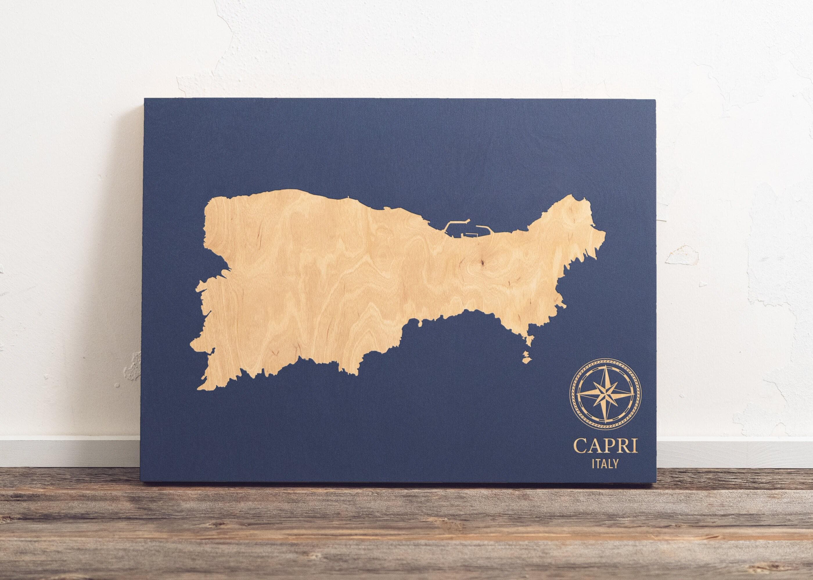 Capri, Italy Map | Engraved Wood Coastal Chart Wall Art Sign, Beach Home Decor Tyrrhenian Nautical Print, Unique Personalized Family Gift