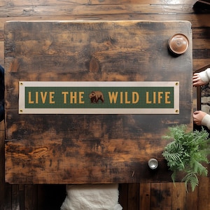 Live the Wild Life Felt Banner | Classic vintage typography flag. Camping, Hiking, Nature Decor, Cabin Art, Outdoor Adventure Lover Gift image 4