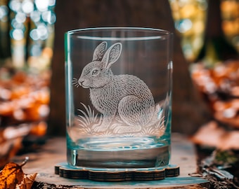 Coniglietto in vetro / Vetro con animali del bosco inciso al laser, regalo personalizzato per gli amanti della natura e del giardinaggio.