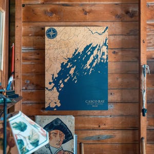Casco Bay, Maine Karte | "Graviertes Holz Küsten Wand Kunst Zeichen, Strand Haus Wohnkultur nautischen Druck, einzigartiges personalisiertes Geschenk für die Familie
