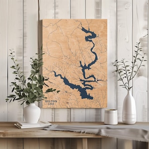 Belton See Texas | Benutzerdefinierte See Karte Wohnkultur, personalisierte See Haus Geschenk, Jahrestag Hochzeitslager Geschenk, gravierte Holz Wandkunst