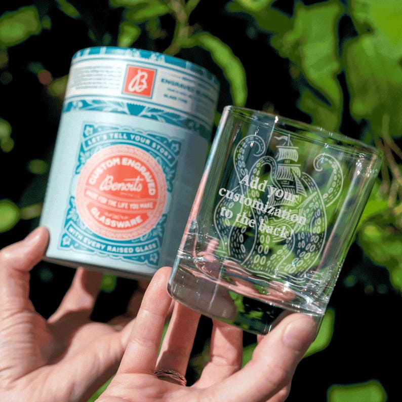 Kraken Glasses | Laser Etched Nautical Barware, Engraved Gift for Ocean Lovers & Maritime Home Decor image 2