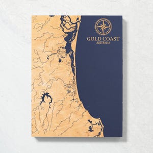 Gold Coast, Australien Karte | "Graviertes Holz Küsten Küstenkarte Art Schild, Strand Wohnkultur nautischen Druck, einzigartiges personalisiertes Geschenk für die Familie