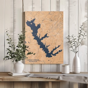 Cedar Creek Stausee Texas | Benutzerdefinierte See Karte Wohnkultur, personalisierte See Haus Geschenk, Jahrestag Hochzeitsgeschenk, gravierte Holz Wandkunst
