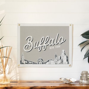 Buffalo, New York Felt Poster Banner | City skyline wall art print sign. Vintage city line drawing pennant home decor. Handmade gift