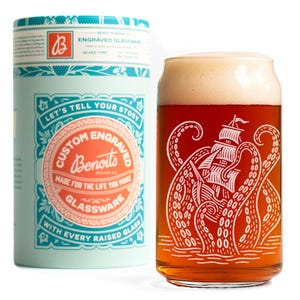 Kraken Glasses | Laser Etched Nautical Barware, Engraved Gift for Ocean Lovers & Maritime Home Decor Beer Can