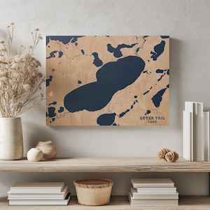 Otter Tail Lake Minnesota / Decorazione per la casa con mappa personalizzata del lago, regalo personalizzato per casa sul lago, regalo per campeggio di nozze per anniversario, arte murale in legno incisa