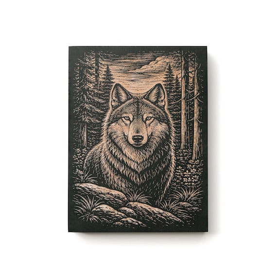 Northern Woods Gray Wolf Portrait Engraved Birch Art Panel | Wildlife Wall Art, Rustic Cabin Decor, Wolf Nature Gift