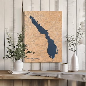 Canyon Ferry Lake Montana / Decorazione per la casa con mappa personalizzata del lago, regalo personalizzato per casa sul lago, regalo per anniversario di matrimonio in campeggio, arte murale in legno incisa
