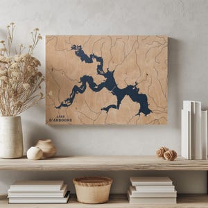 Lake D'Arboone Louisiana / Decorazione per la casa con mappa personalizzata del lago, regalo personalizzato per casa sul lago, regalo per campeggio di nozze per anniversario, arte murale in legno incisa