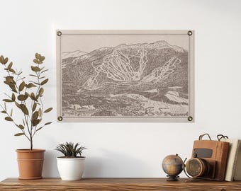 Stowe Vermont Mountain Trail Map Felt Poster Banner | Vintage ski snowboard wall art gift. Flag pennant home decor USA Handmade