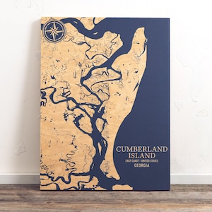 Cumberland Island, Georgia Karte | "Graviertes Holz Küsten Wand Kunst Zeichen, Strand Haus Wohnkultur nautischen Druck, einzigartiges personalisiertes Geschenk für die Familie