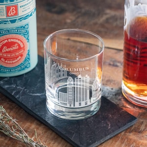 Columbus, Ohio City Skyline Engraved Glasses | Hometown Pride Glassware, Whiskey Rocks Wine & Beer Barware, Travel Special Trip Gift