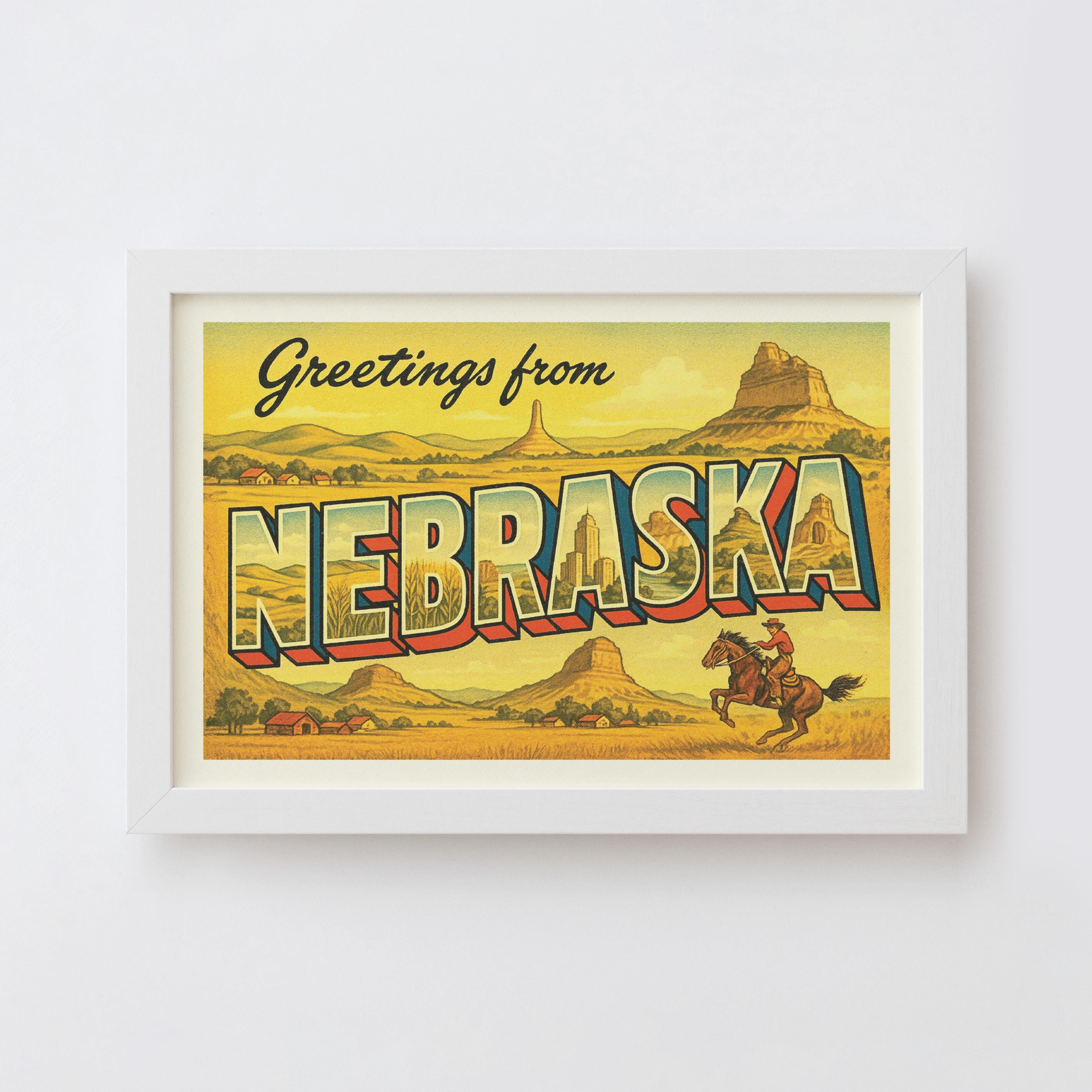 Nebraska Postcard Art Print | Greetings From Nebraska Vintage