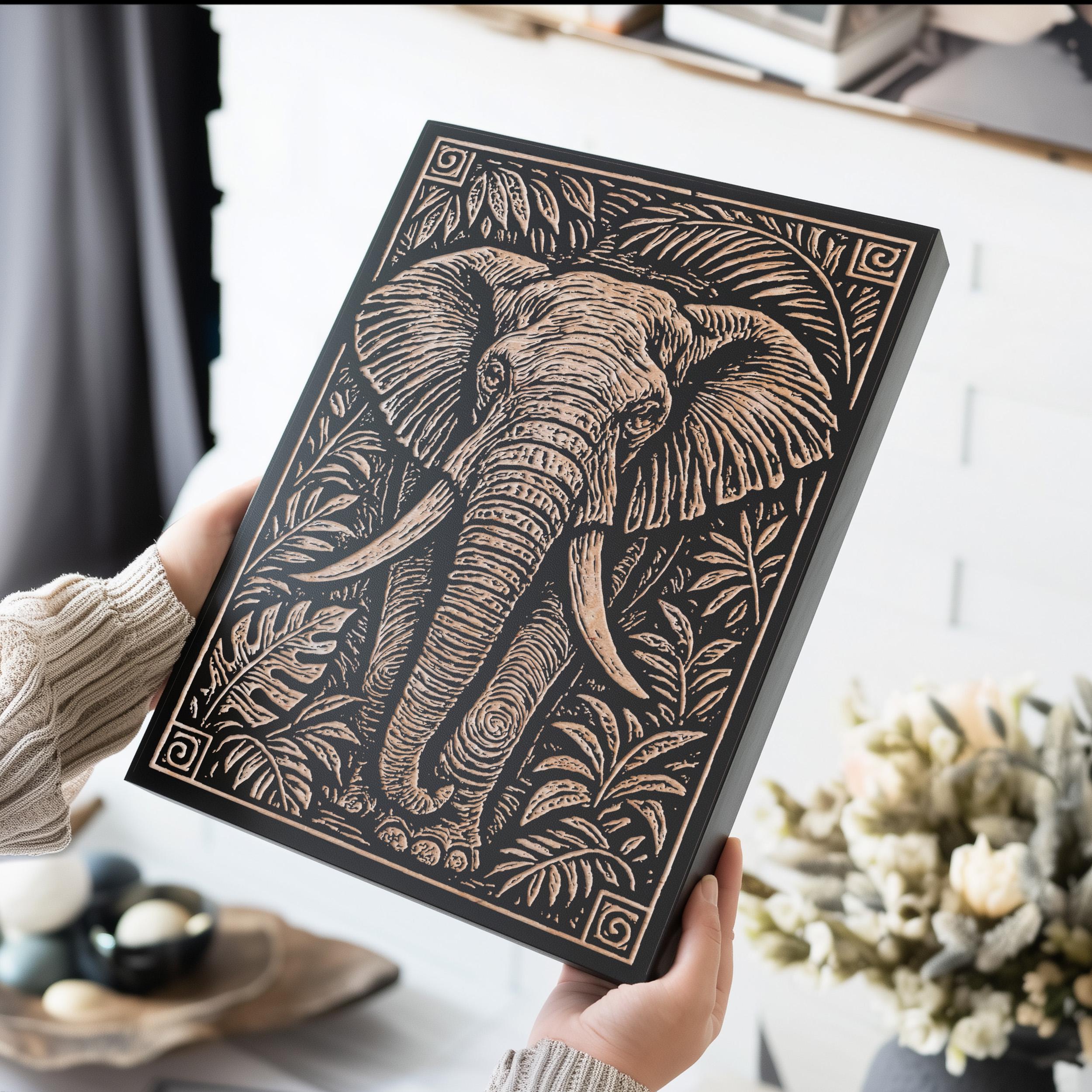 Elephant in the Jungle Engraved Illustration : Safari Inspired Birch ...