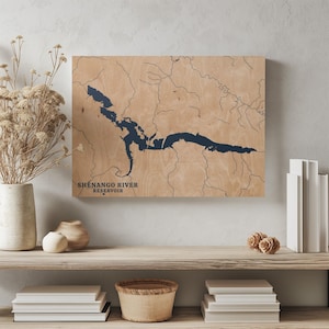 Shenango River Reservoir Pennsylvania / Mappa personalizzata del lago Decorazione per la casa, regalo personalizzato per casa sul lago, regalo per campeggio nuziale, arte murale in legno incisa