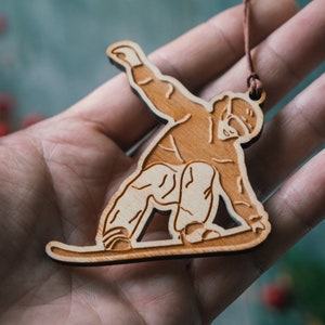 Snowboarder Nose Grab Ornament | Christmas, Holiday Decor, Host Gift, Gift Tags, Stocking Stuffer, Tree Decoration, Wood, USA Made
