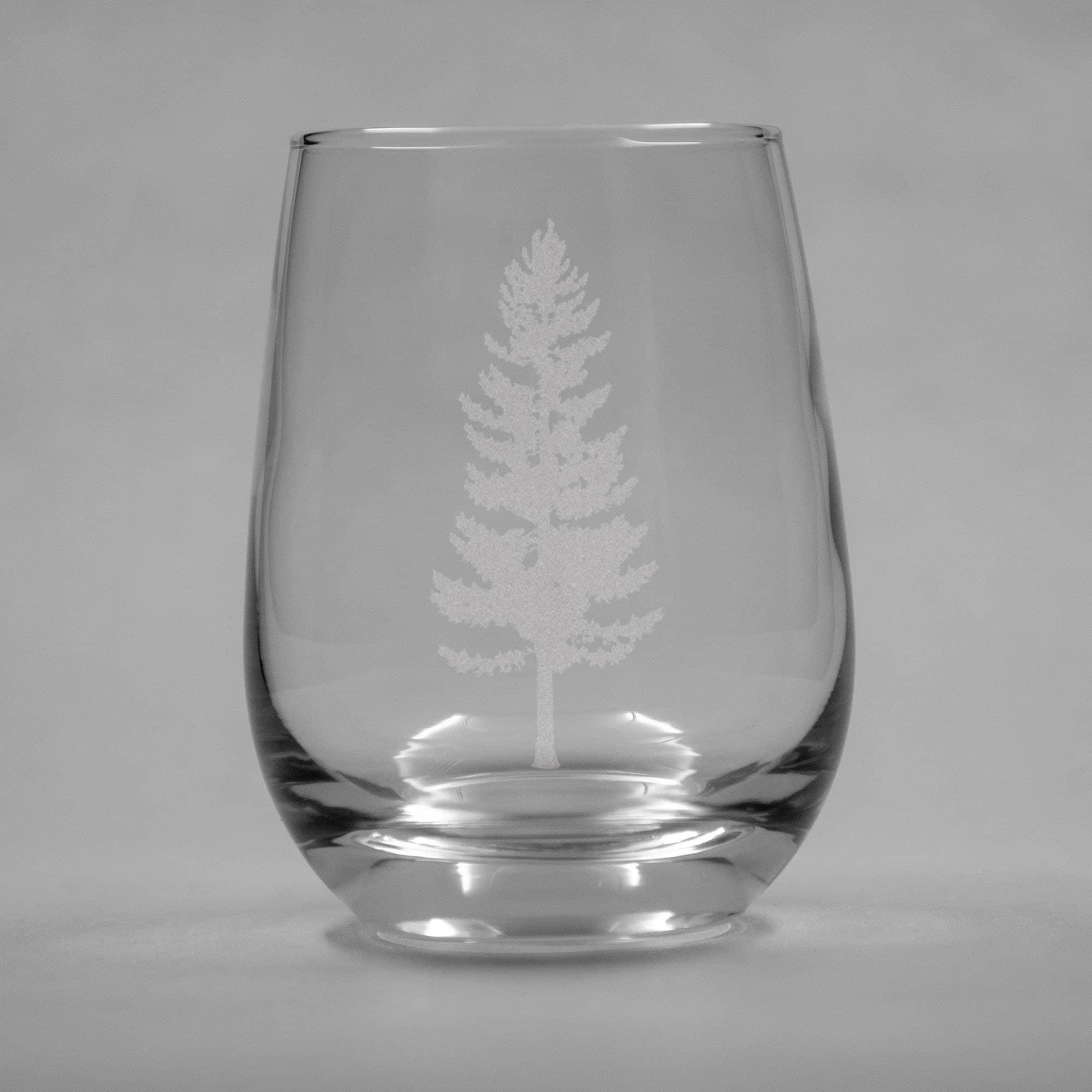 Pine Tree Etched Stemless Wine Glasses Set of 2 Etched Etsy