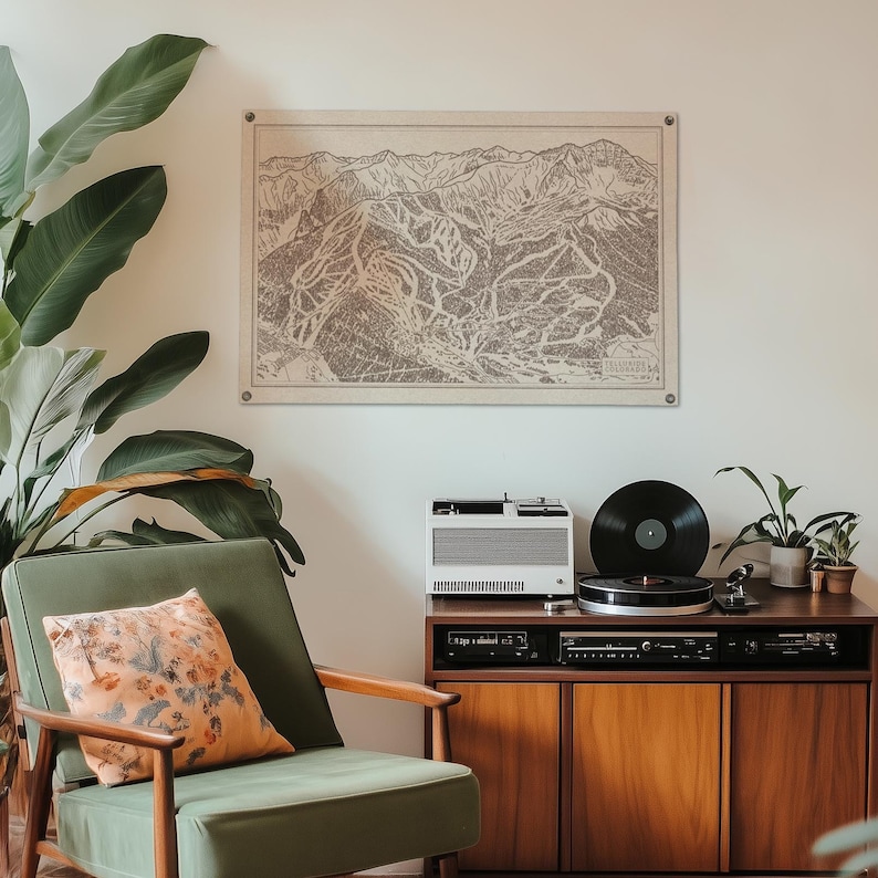 Telluride Colorado Mountain Map Felt Poster Banner | Vintage Ski ...