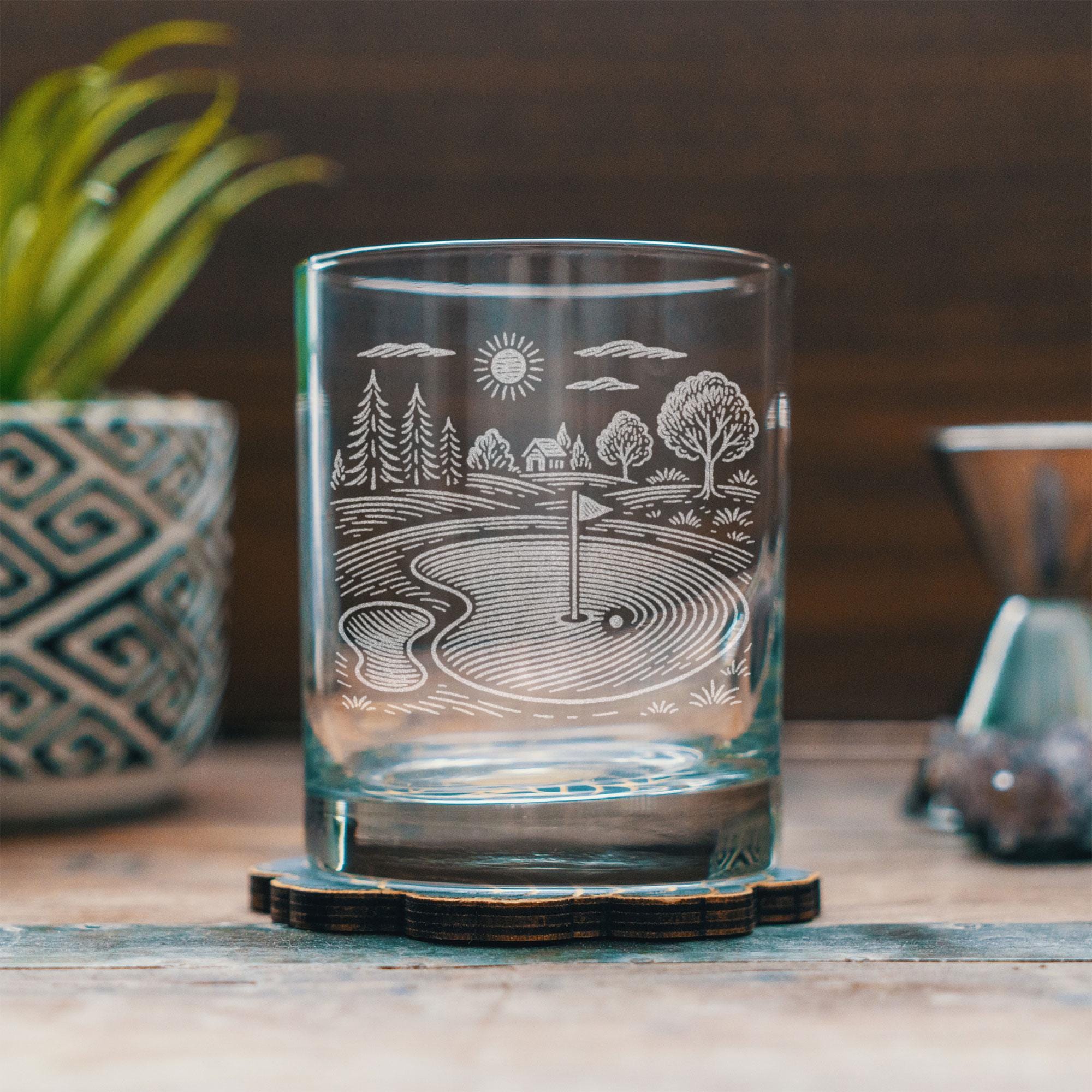 Golf Course Glasses | Laser Etched Fairway Design | Barware Gift
