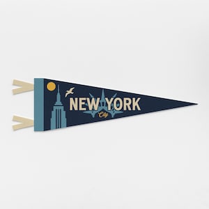 New York City Felt Pennant | Big Apple City banner poster. Vintage town & state pride typography flag home decor. Travel gift USA