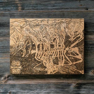 Kicking Horse, mappa delle piste da sci della British Columbia / Decorazione murale in legno incisa, decorazione per baita invernale, percorso per snowboard in montagna, regalo personale per la famiglia