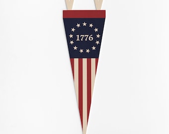1776 Felt Pennant | Betsy Ross Stars & Stripes Americana Banner, Patriotic Wall Decor, USA Heritage Felt Flag, 4th of July Decor
