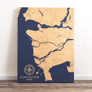 Vancouver, Kanada Karte | "Graviertes Holz Küstenkarte Wand Kunst Zeichen, Cottage Home Decor Nautischen Druck, Einzigartiges Geschenk für die Familie