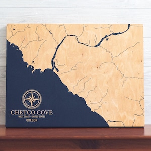Chetco Cove, Oregon Karte | "Graviertes Holz Küsten Karte Wand Kunst Schild, Strand Haus Wohnkultur nautischen Druck, einzigartiges personalisiertes Geschenk für die Familie