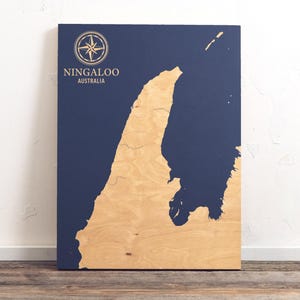 Mapa de Ningaloo, Australia / Letrero de pared con carta costera grabada en madera, decoración náutica para casa de playa, regalo familiar personalizado único