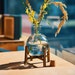 Mid Century Modern Beaker Bud Vase Stand | laser cut flower vase, walnut finish, glass vase, vintage scientific inspired, Benoit's Design Co 