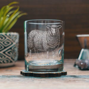 Sheep Glasses | Personalized Whiskey, Wine & Beer Etched Glassware, Farm Themed Gifts, Vintage Country Living Motifs, Farmhouse Decor