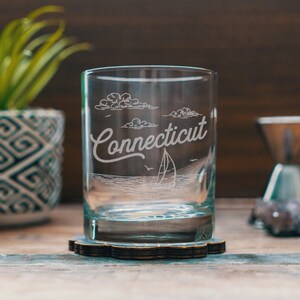 Connecticut State Engraved Glasses | Personalized landscape etched glassware for beer, whiskey, wine and cocktails. Home decor & gift.