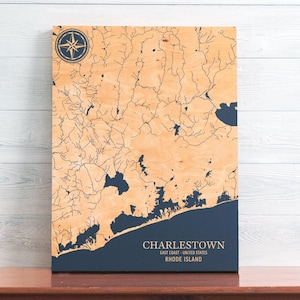 Charlestown, Rhode Island Karte | "Graviertes Holz Küstenkarte Wand Kunst Zeichen, Strand Wohnkultur nautischen Druck, einzigartiges personalisiertes Geschenk für die Familie