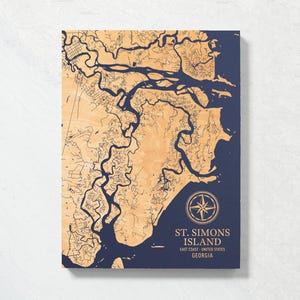St. Simons, Georgia Karte | "Graviertes Holz Küsten Wand Kunst Zeichen, Strand Haus Wohnkultur nautischen Druck, einzigartiges personalisiertes Geschenk für die Familie