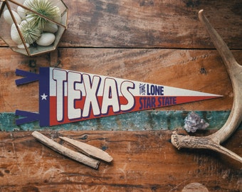 Fanion en feutre du Texas | L'affiche de la bannière Lone Star State. décor à la maison de fanion de drapeau de typographie de fierté d'état vintage. Cadeau texan fabriqué aux USA