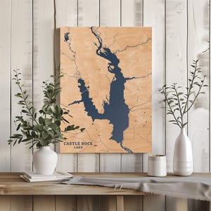 Schloss Rock Lake Wisconsin | Benutzerdefinierte See Karte Wohnkultur, personalisierte See Haus Geschenk, Jahrestag Hochzeitslager Geschenk, gravierte Holz Wandkunst