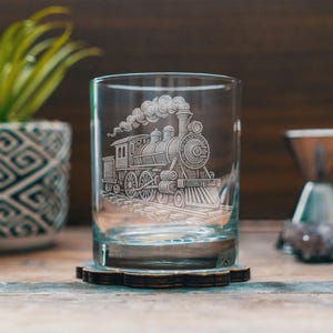 Locomotive Train Glasses | Laser Etched Vintage Engine Barware | Railroad Gift | Whiskey, Pint, Stemless Wine Glass