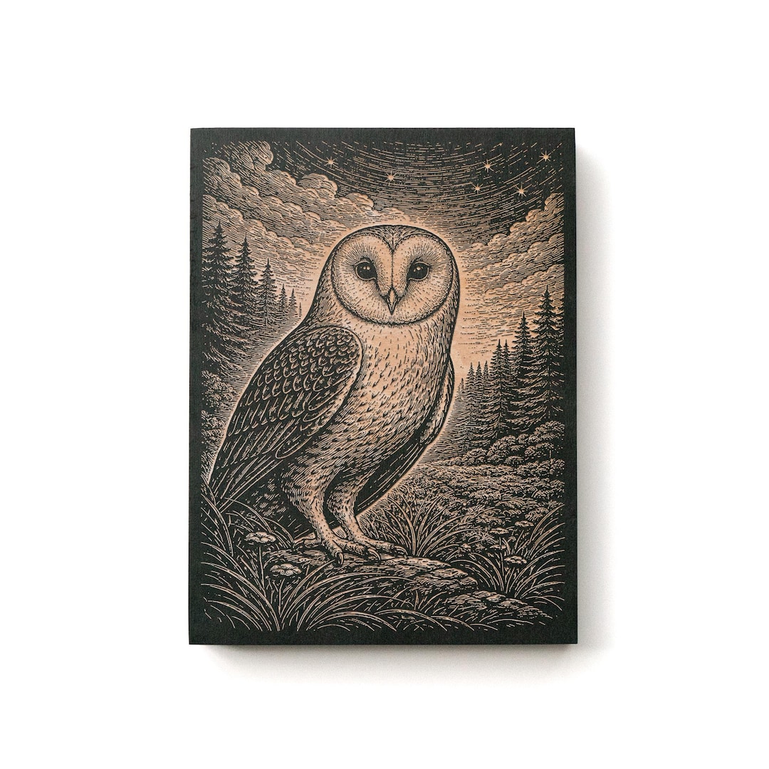 Barn Owl in Starry Night Engraved Birch Art Panel | Wildlife Wall Art ...